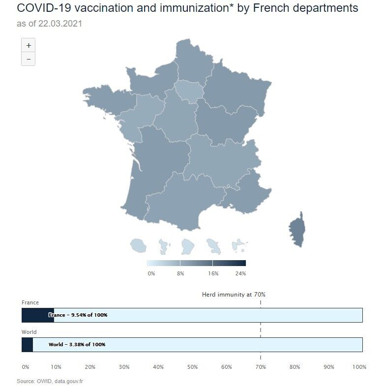 Карта вакцинації у Франції.