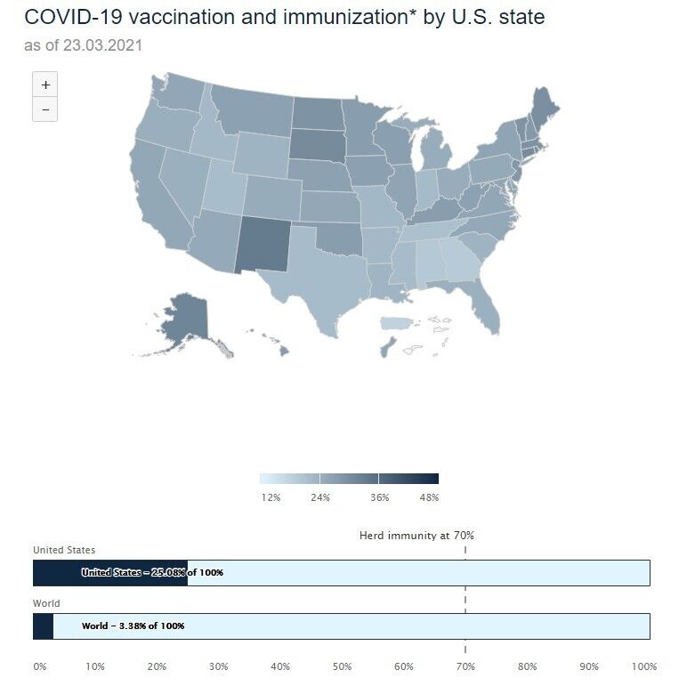 Карта вакцинации в США.