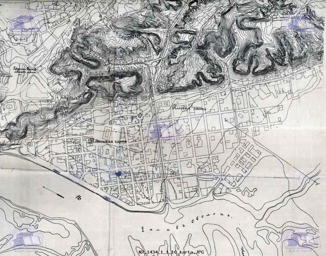 План Подолу і плоскої частини Києва, на якому відображено забудову, створену після пожежі 1811 року.