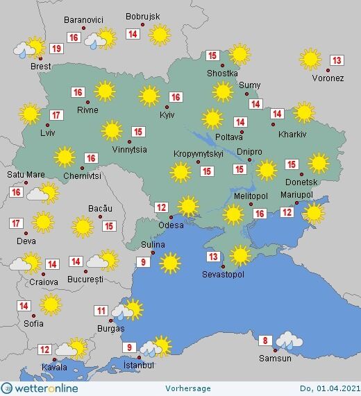Мапа з прогнозом погоди в Україні на 1 квітня