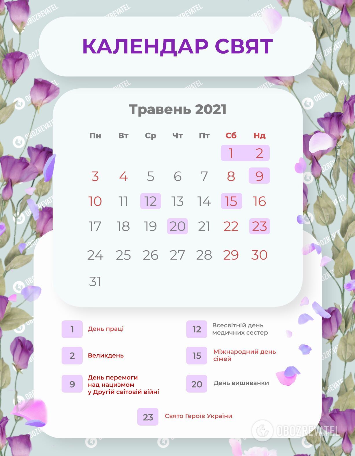 Вихідні дні в Україні у травні 2021 року .