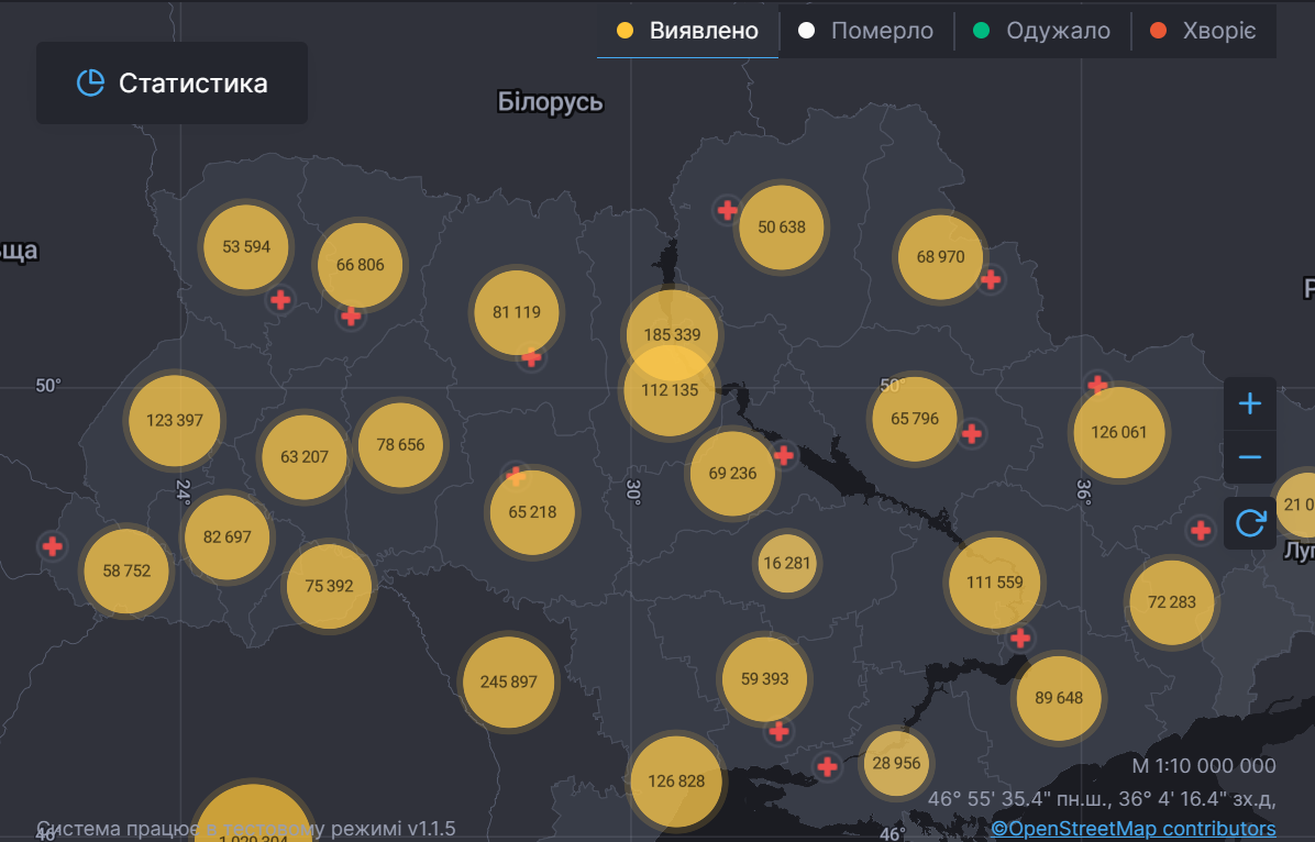 Карта коронавірусу в Україні