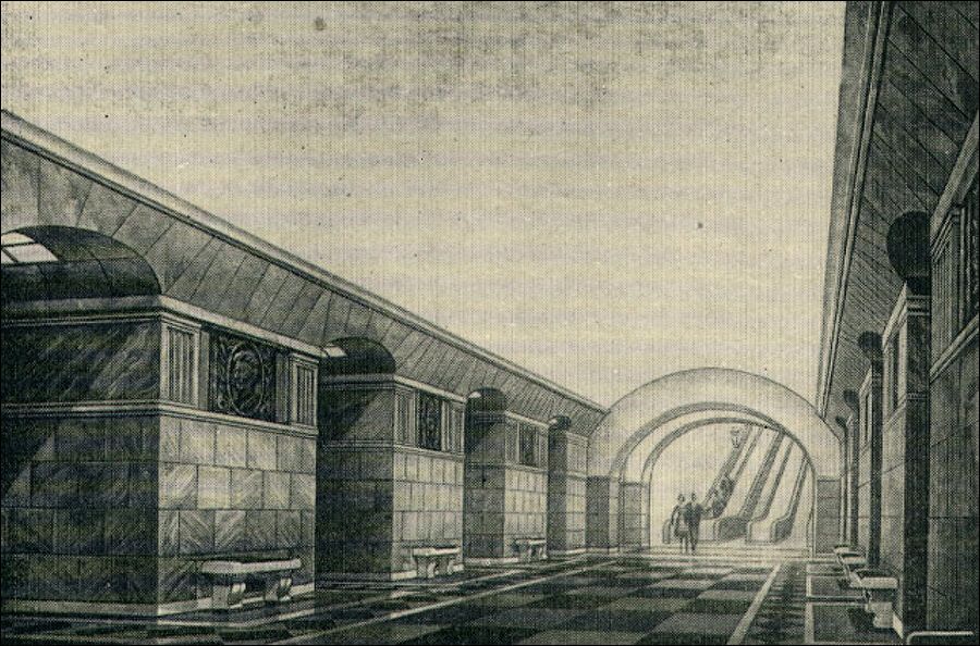 В 1958 году для дальнейшей работы было отобрано два эскиза.