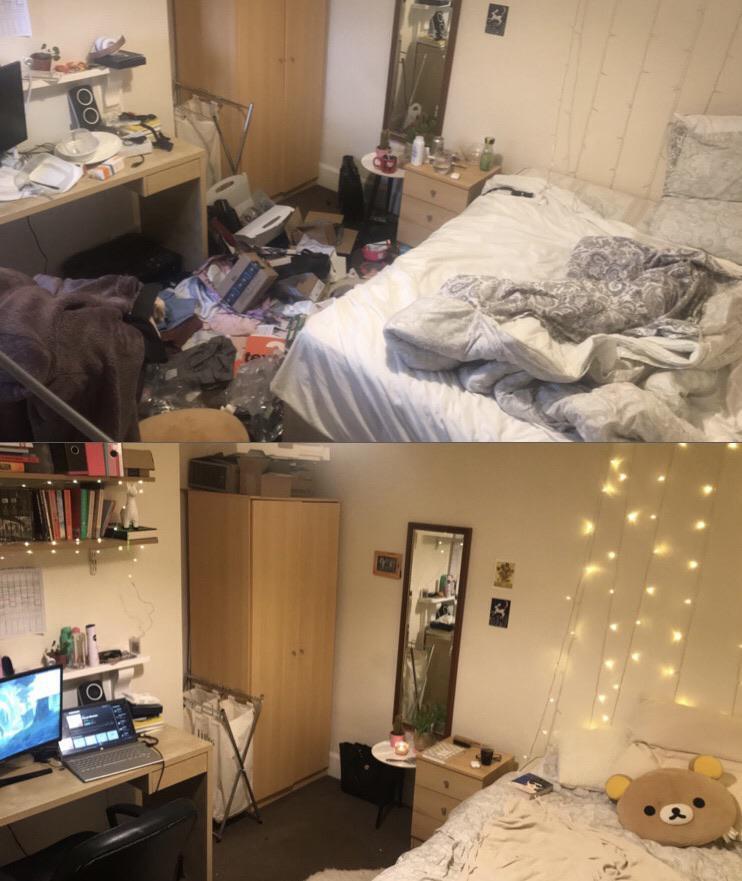 Кімната людини під час і після періоду депресії