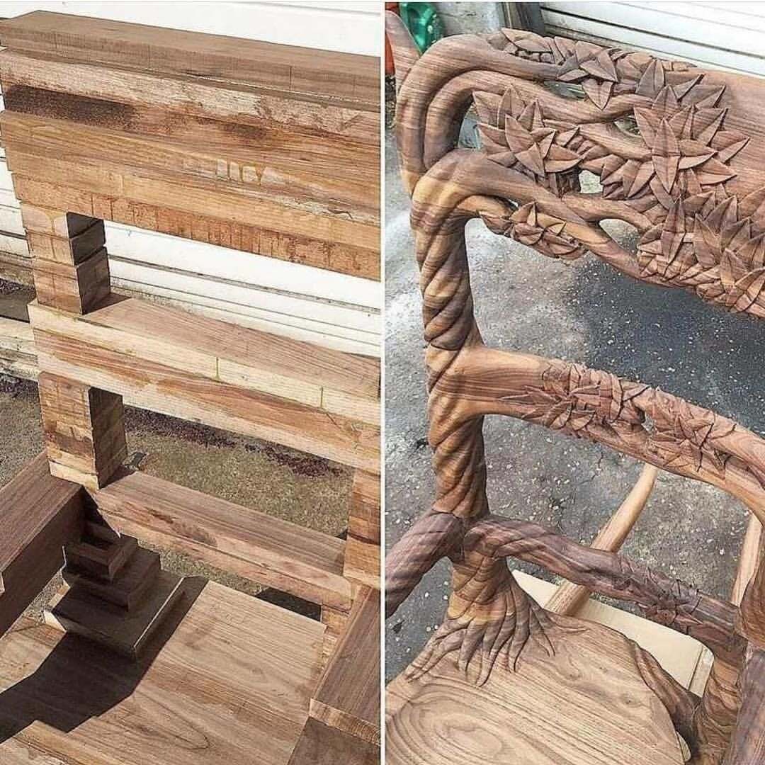 Дерев'яний стілець до і після детальної реставрації