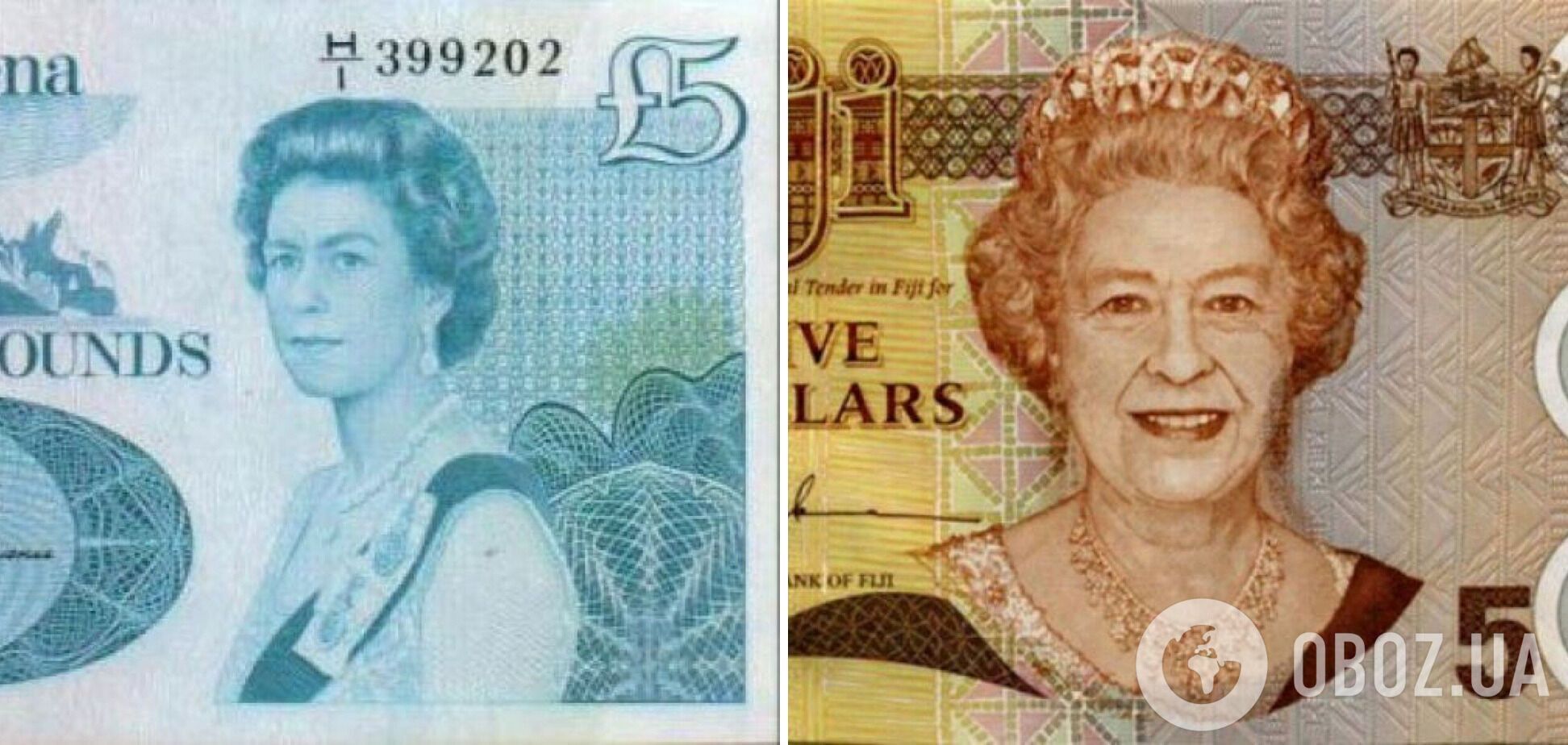 Єлизавета ІІ зображена на купюрах у 35 країнах.