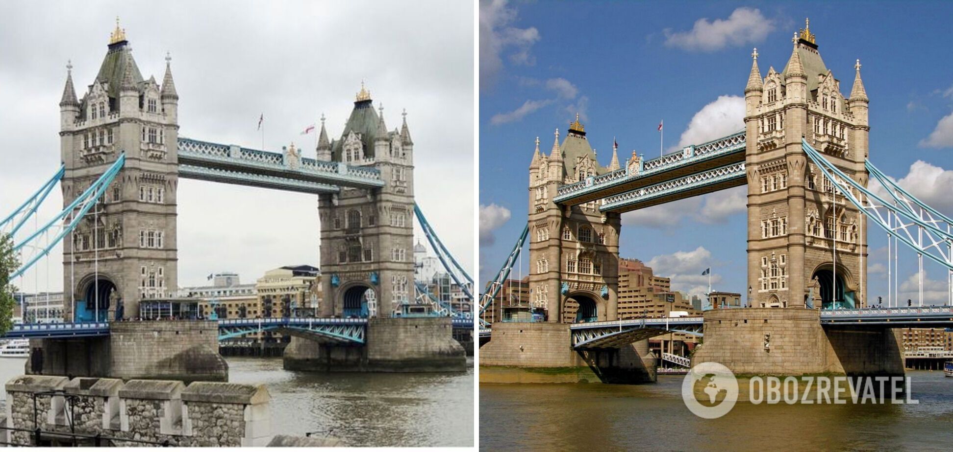 Слева – Тауэрский мост в Лондоне, справа – реплика в Китае.
