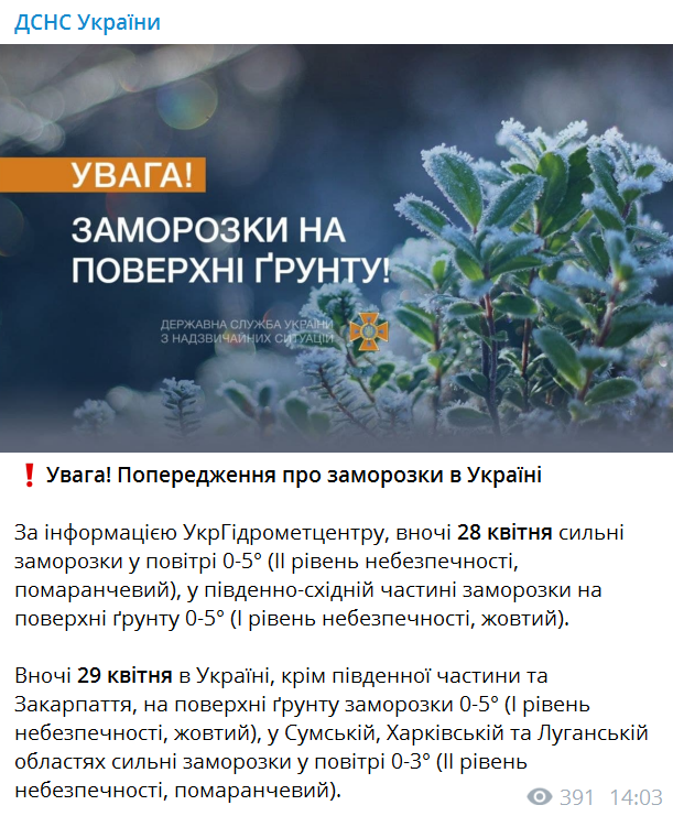 Заморозок в Украине