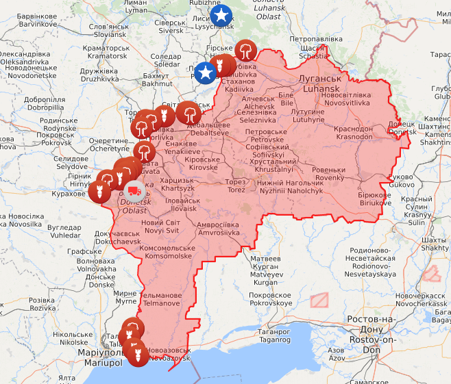 Карта обстрілів на Донбасі.
