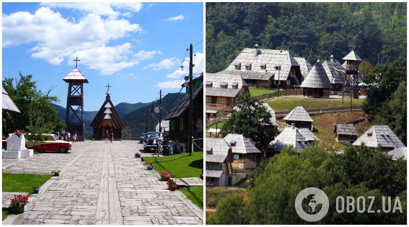 Деревня располагается на живописной горе Мечавник и представляет собой десятки домов в сербском стиле