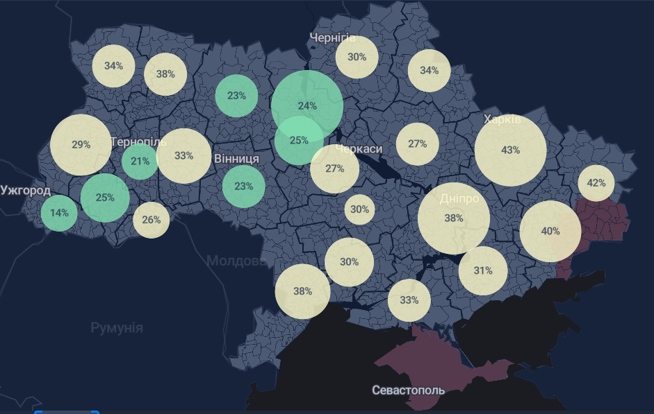 Заполненность коек в Украине.