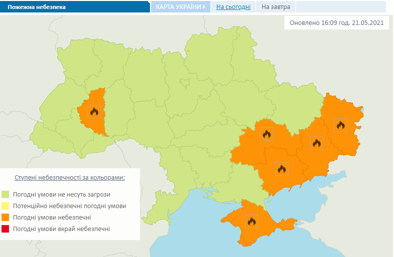 Опасность пожаров в Украине 22 мая.
