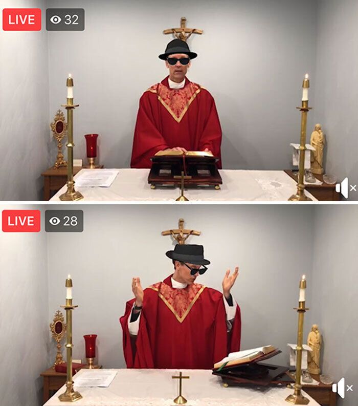 Священник випадково вдягнув фільтр під час трансляції