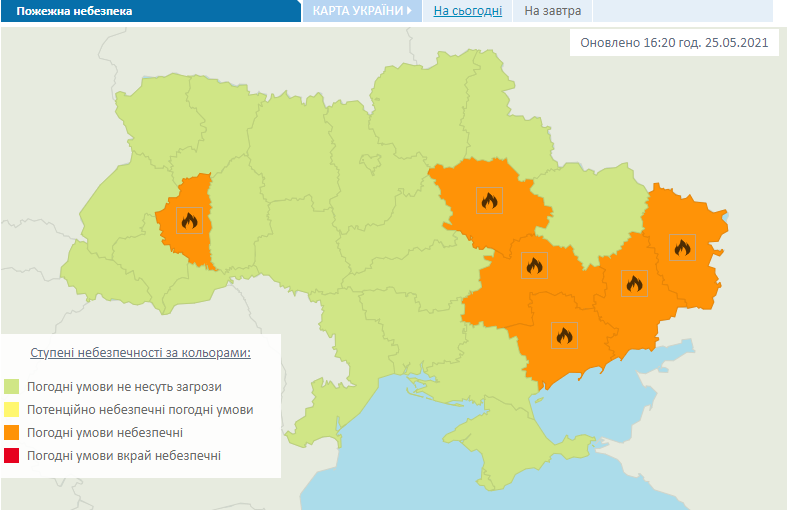 Попередження про пожежну небезпеку в Україні на 26 травня.
