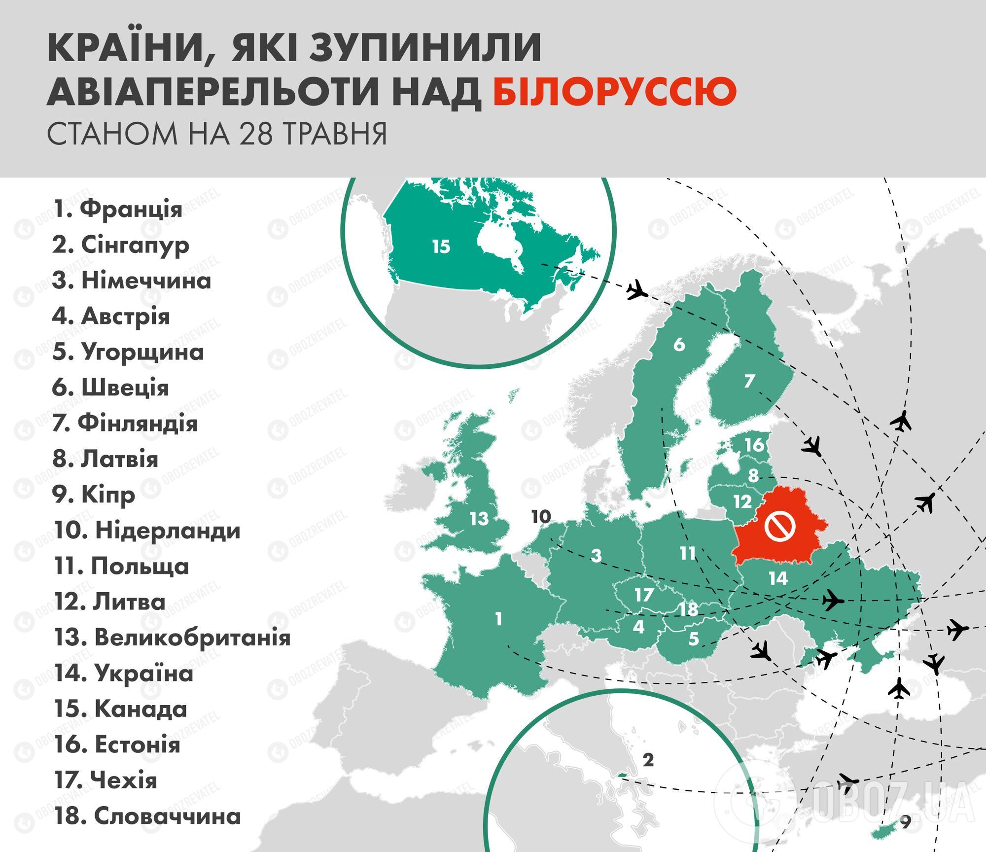 Країни ЄС, Україна, Сінгапур і Канада вже припинили авіасполучення з Мінськом.