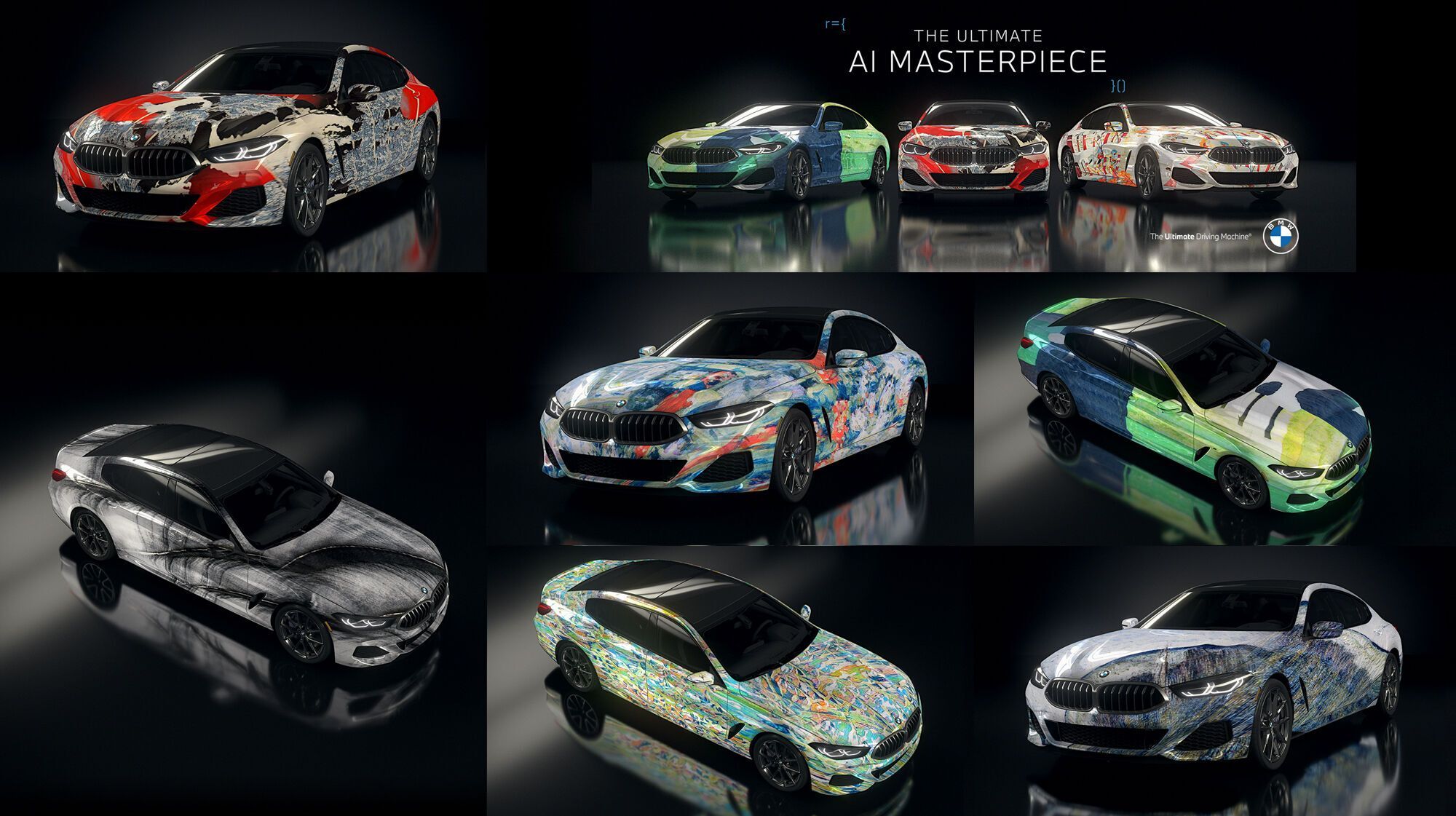 Созданные картины были спроецированы на виртуальное изображение BMW 8 Gran Coupe
