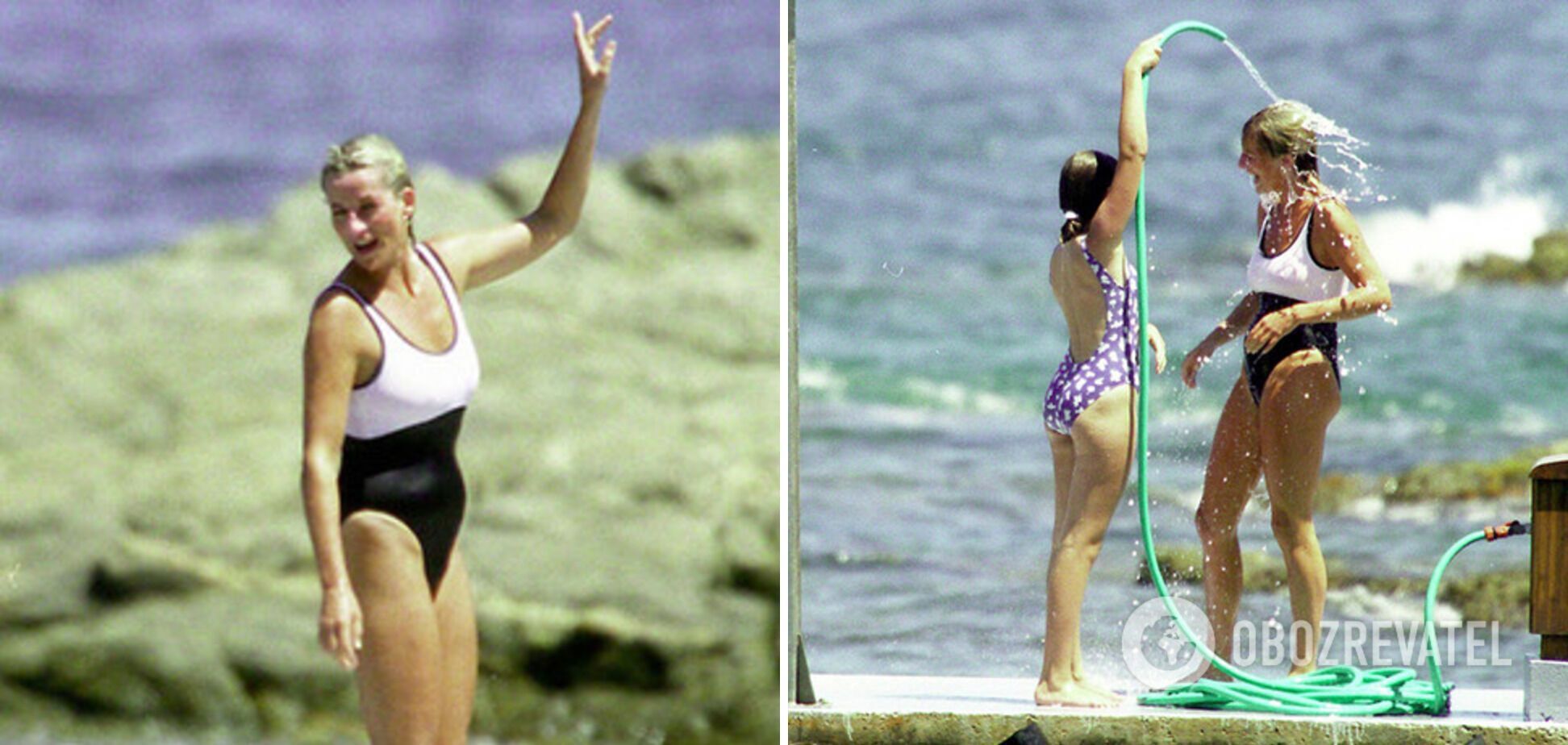 Діана позує в чорно-білому купальнику в 1997 році