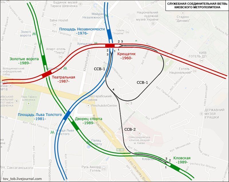 Схема "треугольника" из трех линий метро и ССВ.