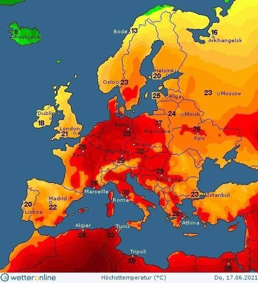 Карта температури в Україні 17 червня