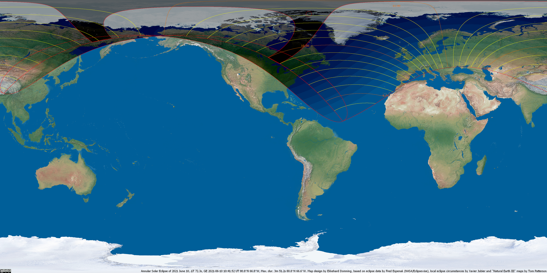 Глобальная карта солнечного затмения 10 июня