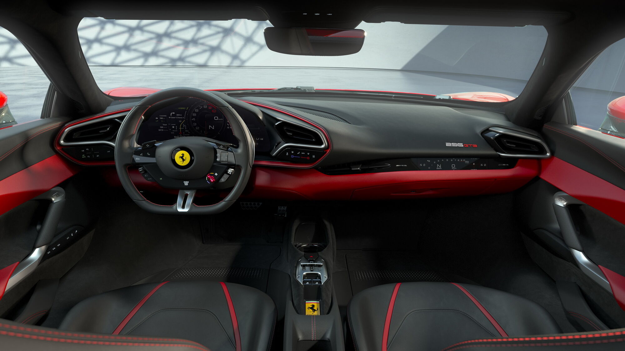 Ferrari 296 GTB получил полностью цифровой кокпит с обилием сенсорных кнопок, а также электронными экранами приборов и мультимедиа