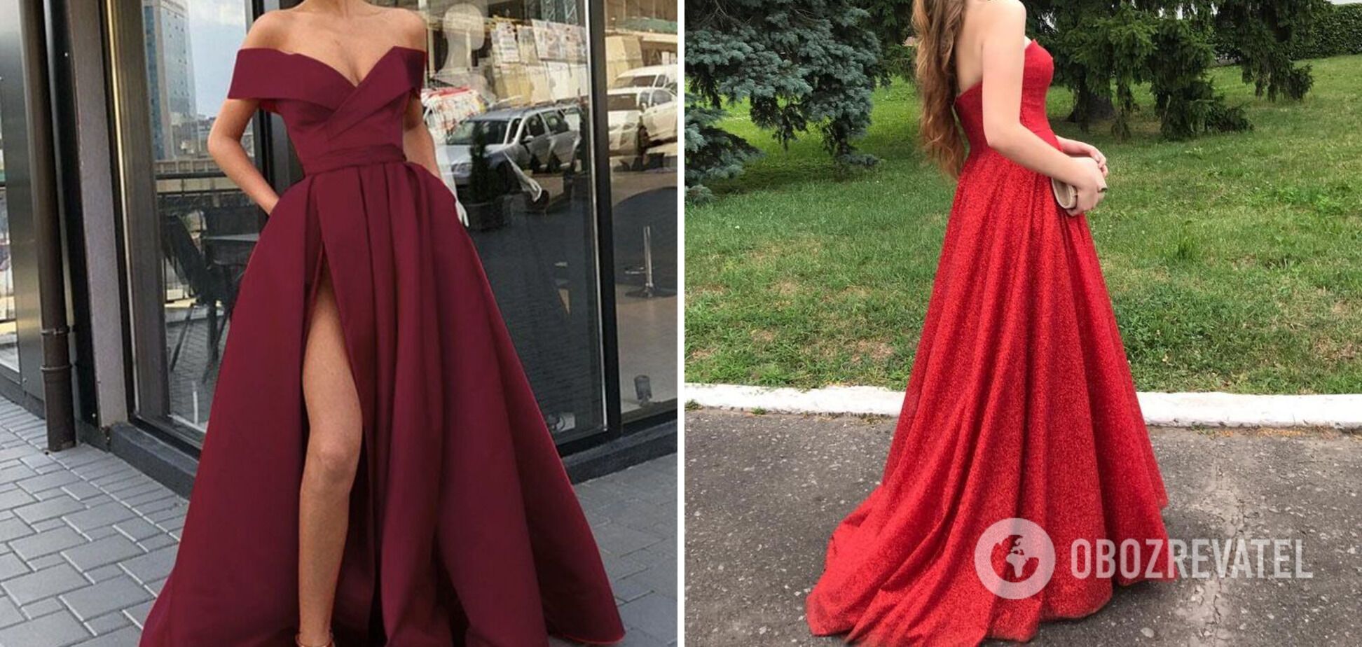 Червоний і бордовий колір сукні виглядає неперевершено