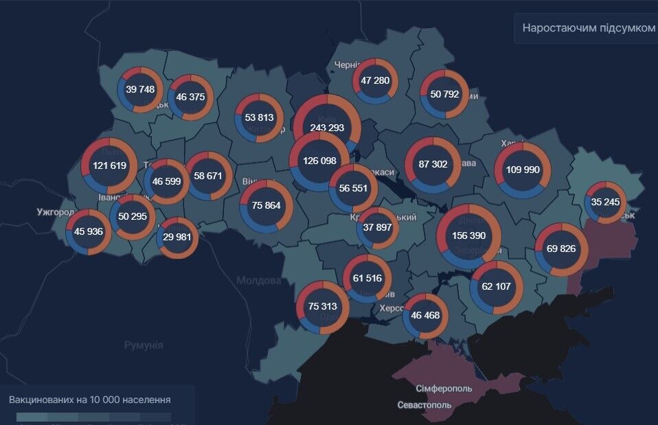 Кількість щеплених жителів регіонів (перша доза)