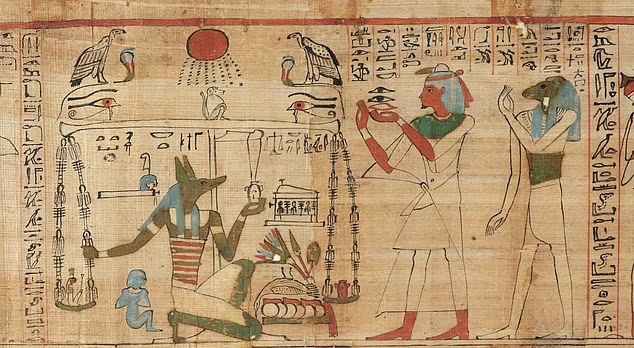 Деталь из Книги мертвых священника Аха-Мера, она была написана на папирусе, стенах гробниц и на льняных тканях.
