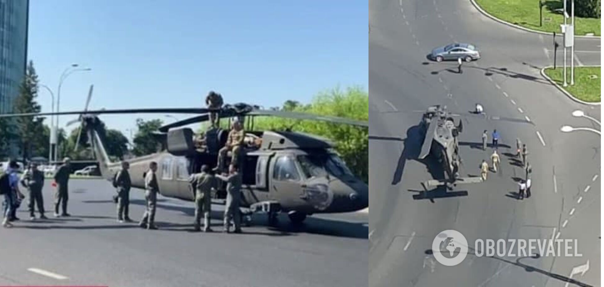 Кадры аварийной посадки военного вертолета