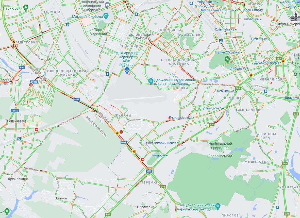 Кільцева дорога, проспекти Голосіївський та Лобановського.