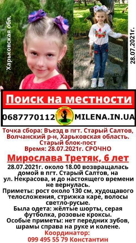 Оголошення з прикметами дівчинки, яка зникла в Харківській області