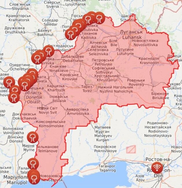 Карта обстрілів на Донбасі