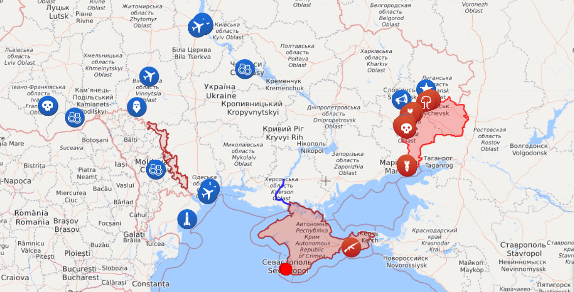 Карта обстрелов на Донбассе