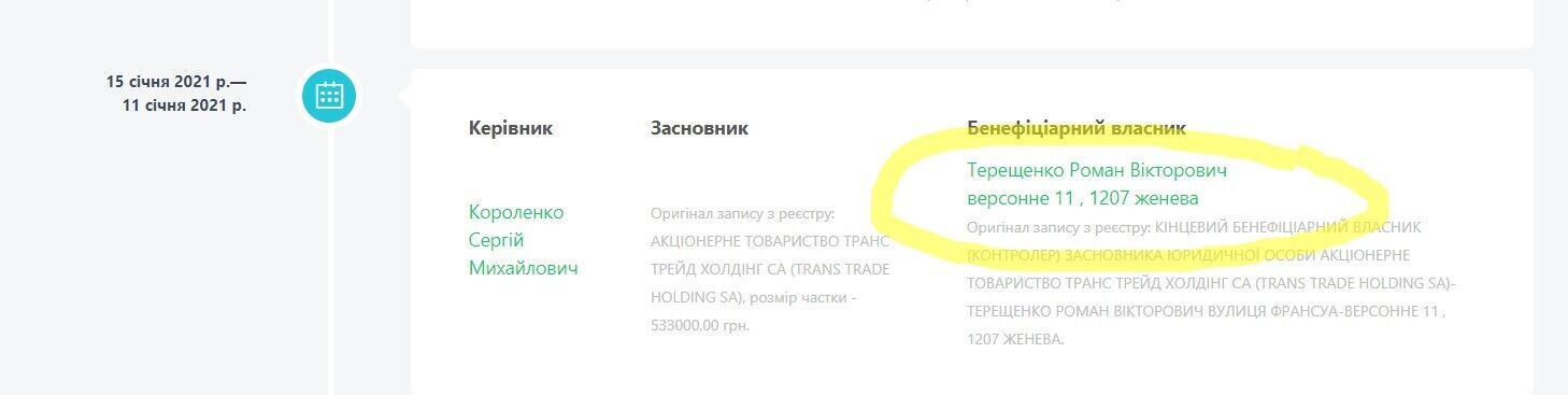 Trans Trade принадлежит Терещенко