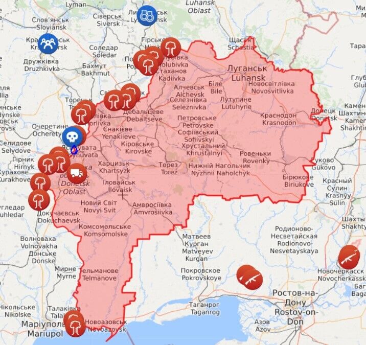 Карта обстрелов на Донбассе