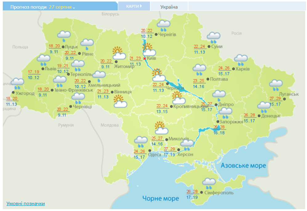 Погода в Україні на 27 серпня