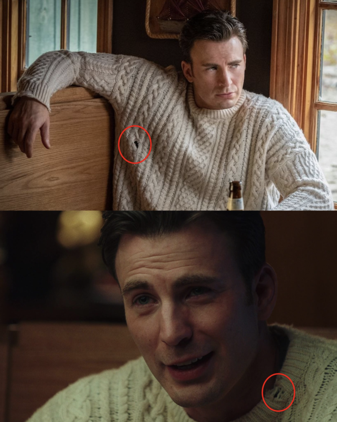 В детективе "Достать ножи" у Рансома были дырки на свитере.