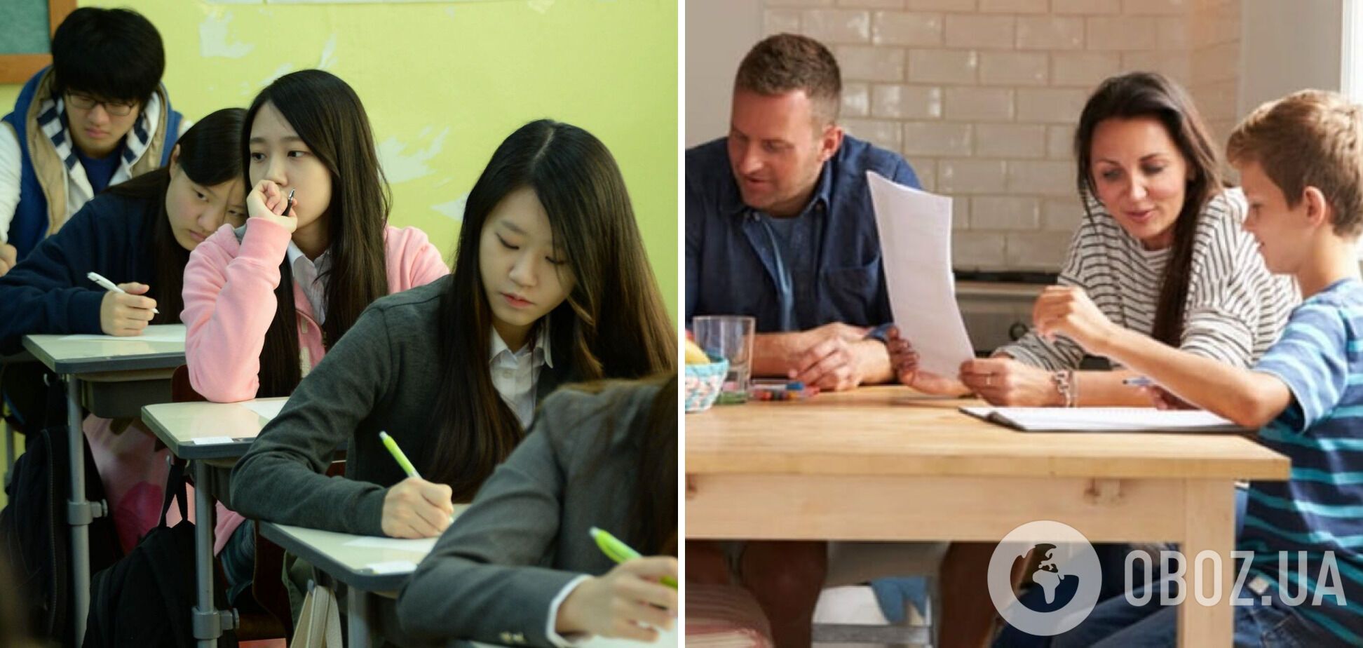 В Южной Корее дети делают домашнее задание в школе.