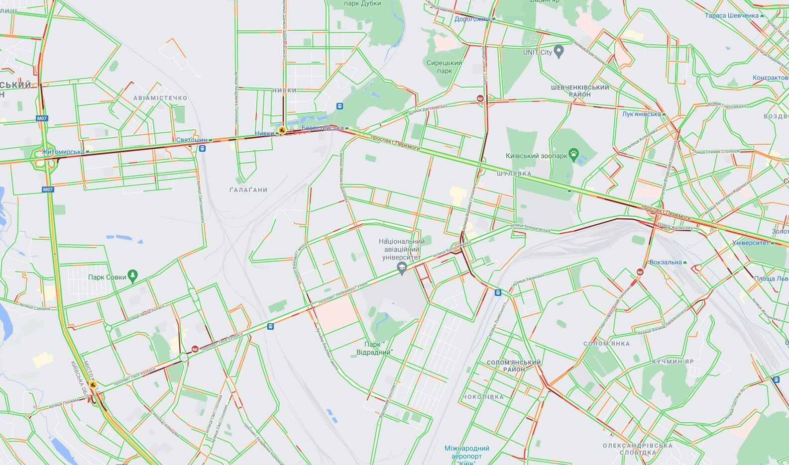 Проспекты Победы, Курбаса и центр столицы.