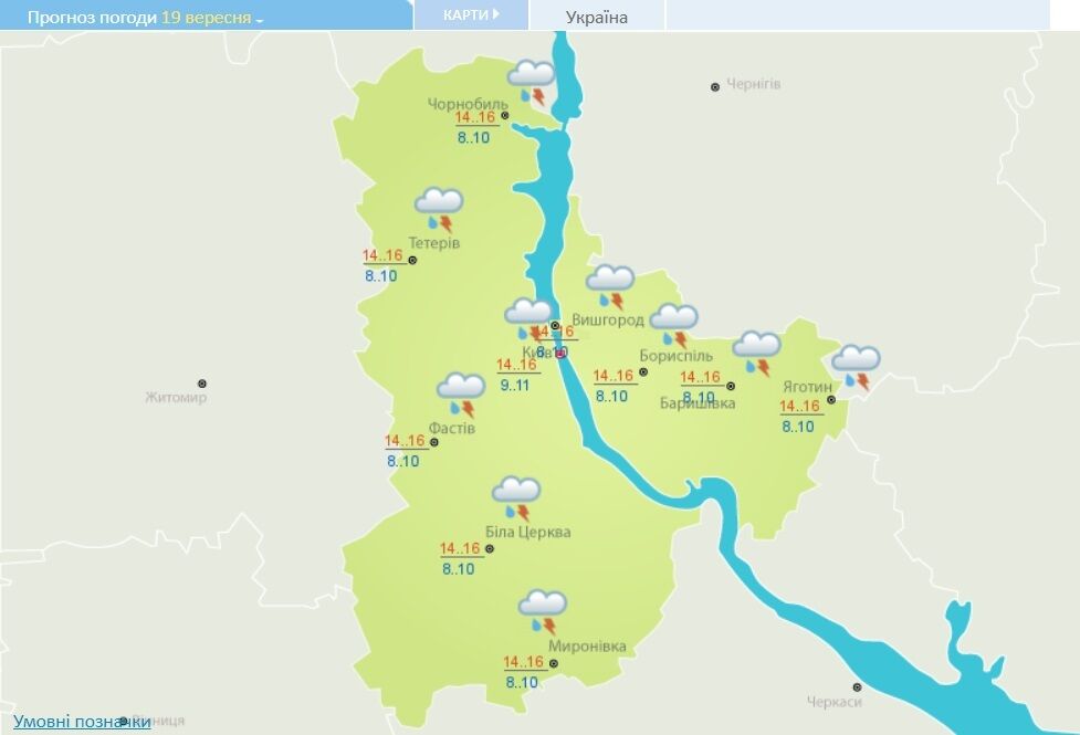 Погода в Києві та області.