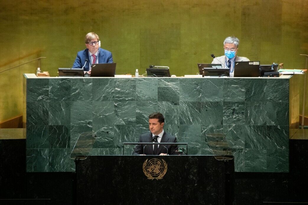 Владимир Зеленский во время выступления на 76-й сессии Генассамблеи ООН