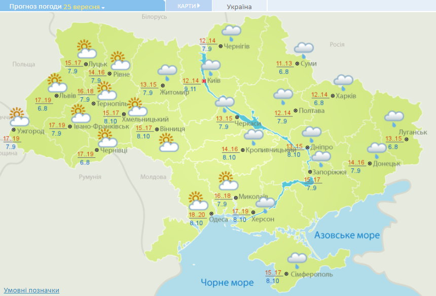 Прогноз погоды на пятницу в Украине