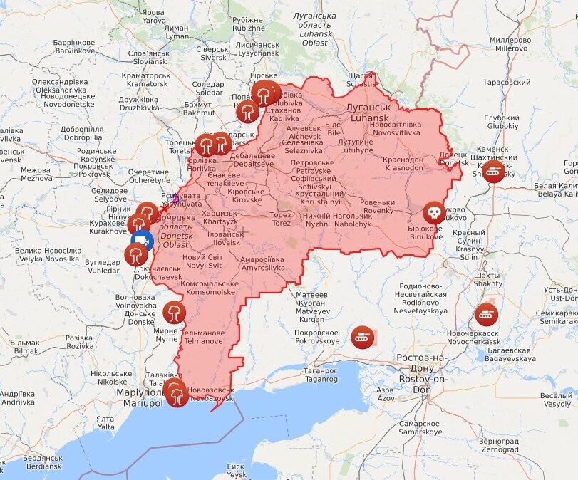 Карта обстрілів на Донбасі.