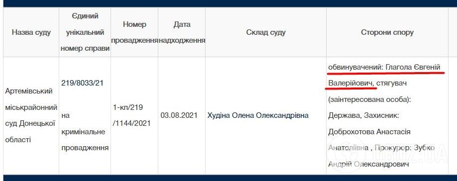 Дані про тоді ще звинуваченого на сайті "Судова влада"