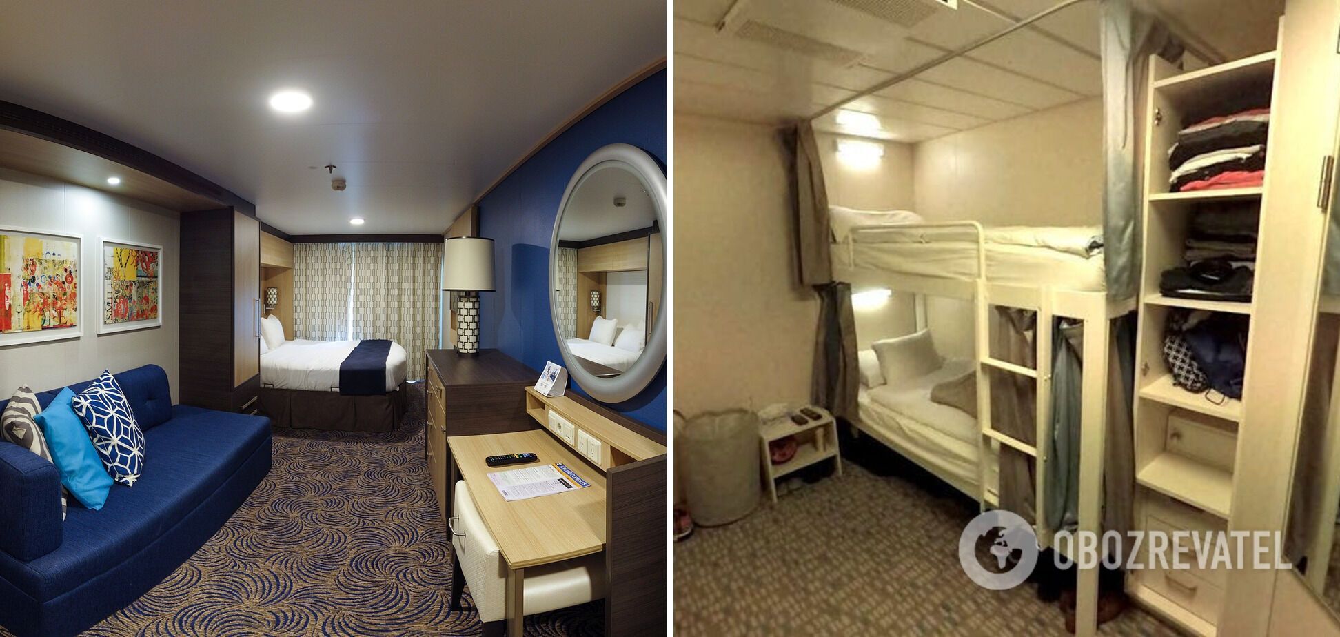 Каюти членів екіпажу та офіцерів суттєво відрізняються.