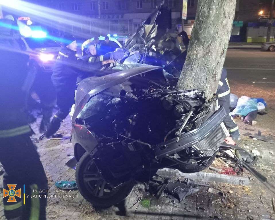 Искореженное авто буквально скрутило вокруг дерева