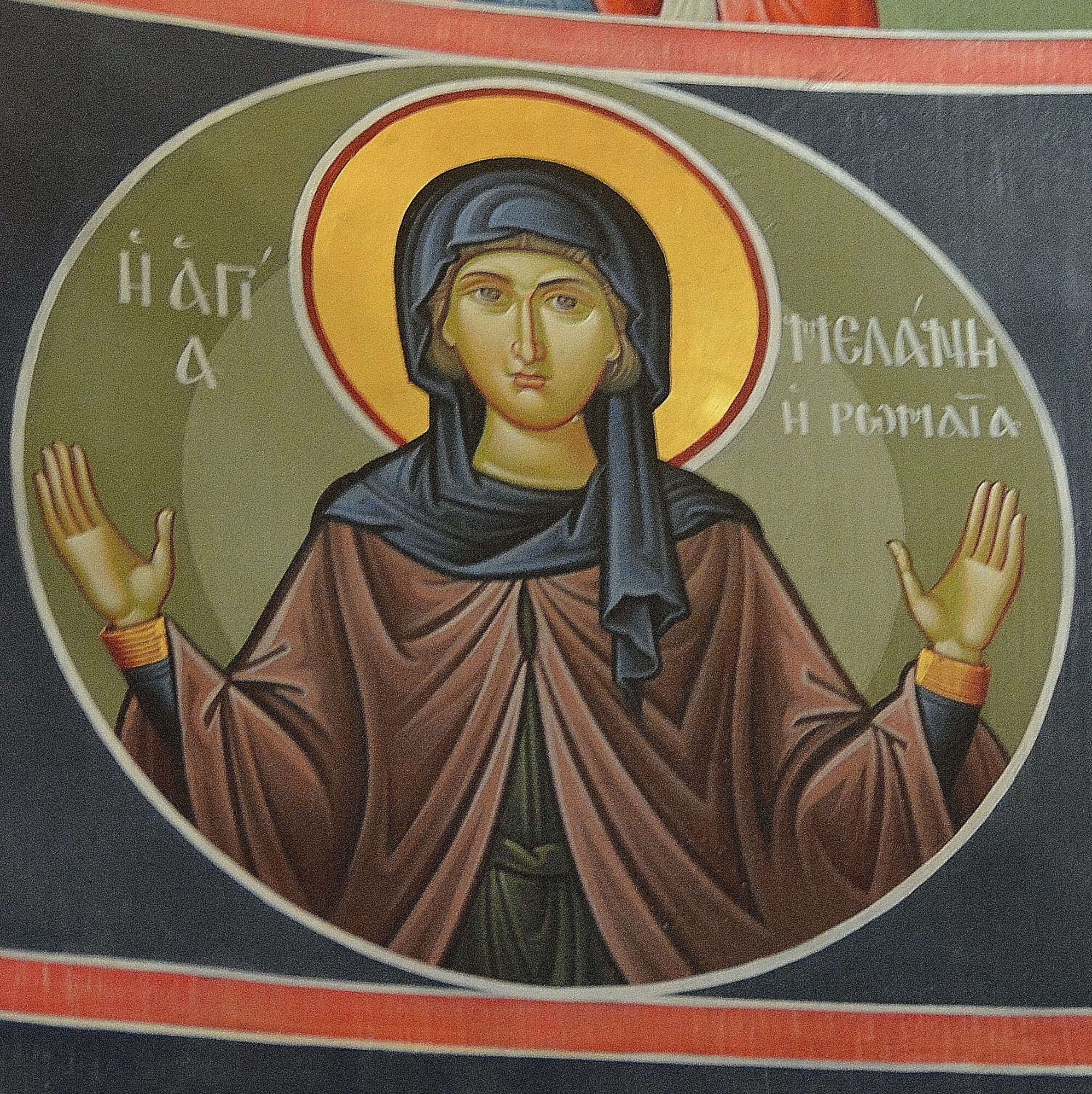 Преподобна Меланія Римська жила в 4-5 століттях. Фреска з Монастиря святого Стефана в Метеорах