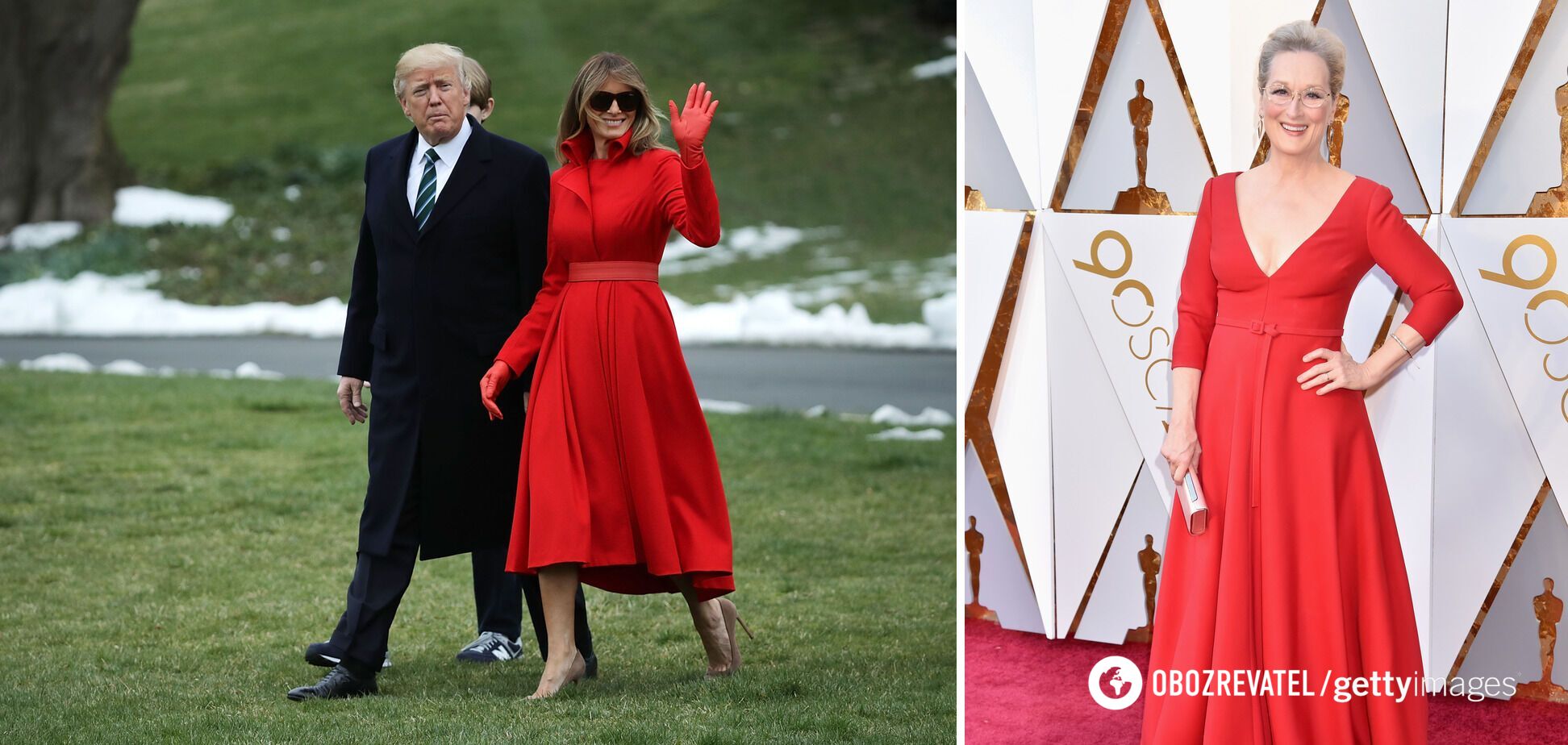 Меланія Трамп / Меріл Стріп в одязі червоного кольору