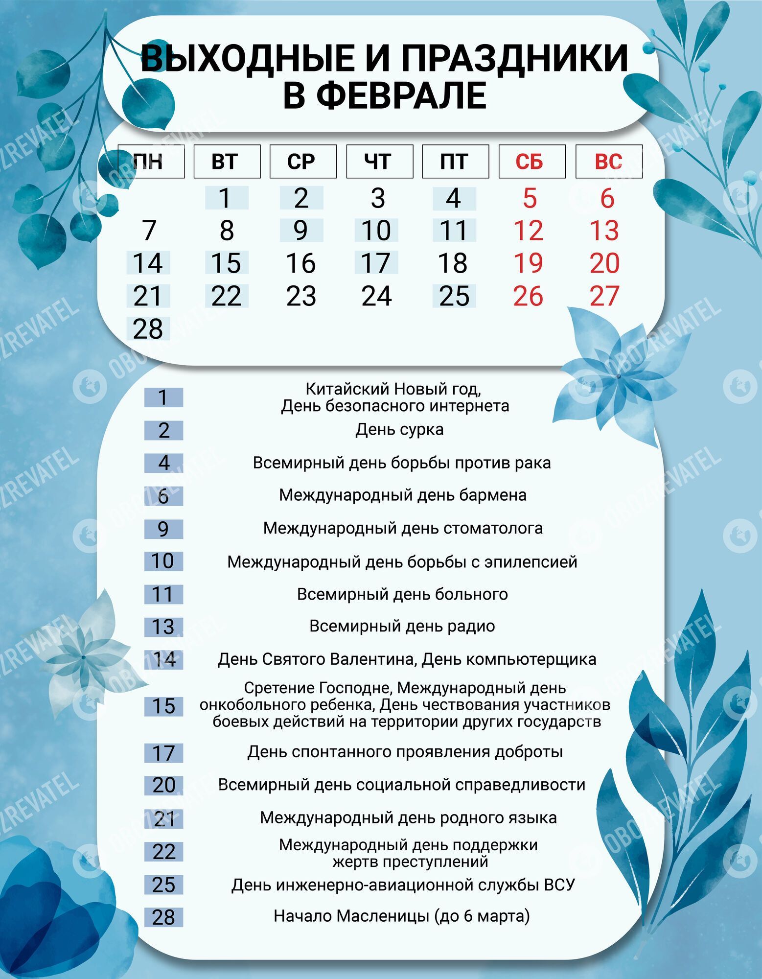 Выходные и праздники в феврале 2022 года в Украине