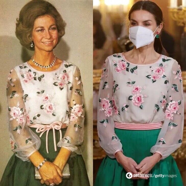 Королева Софія у 1977 році та Королева Летиція у 2022-му